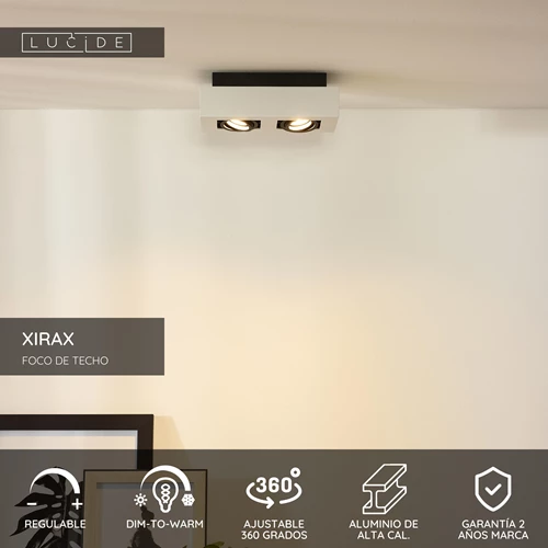 Lucide XIRAX - Foco de techo - LED Dim to warm - GU10 - 2x5W 2200K/3000K - Blanco - USP